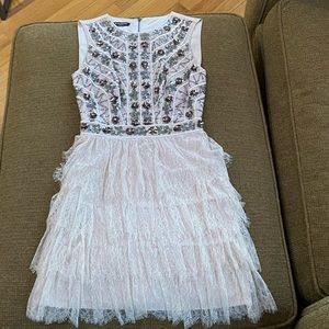 bebe White and Silver Embellished Mini Dress